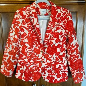 LOFT orange and cream linen blazer.